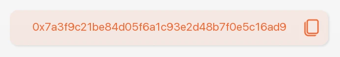 Light orange chip with a wallet address and a copy icon.