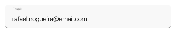 Filled field: a small Email label above rafael.nogueira@email.com.
