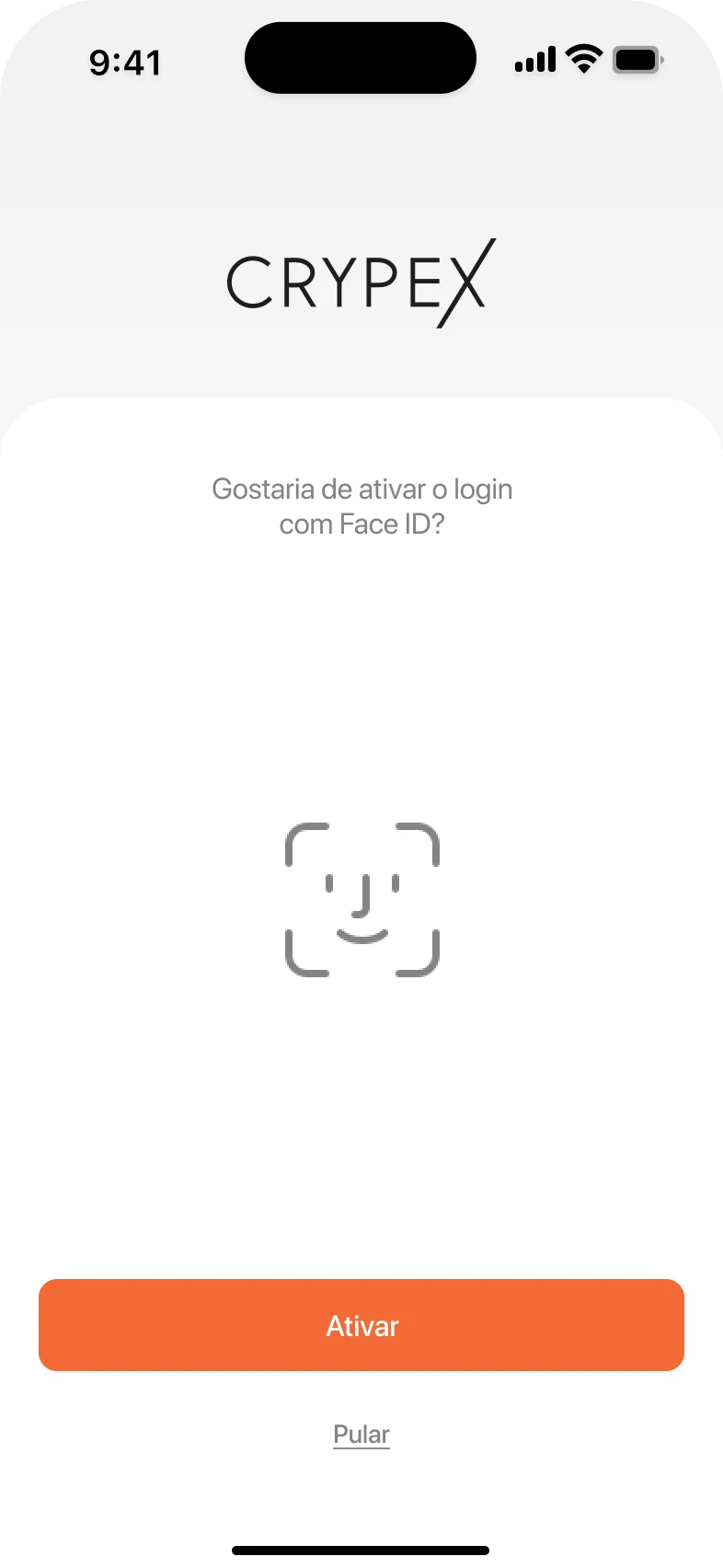 Prompt asking whether to turn on Face ID sign-in, with Turn on and Skip.