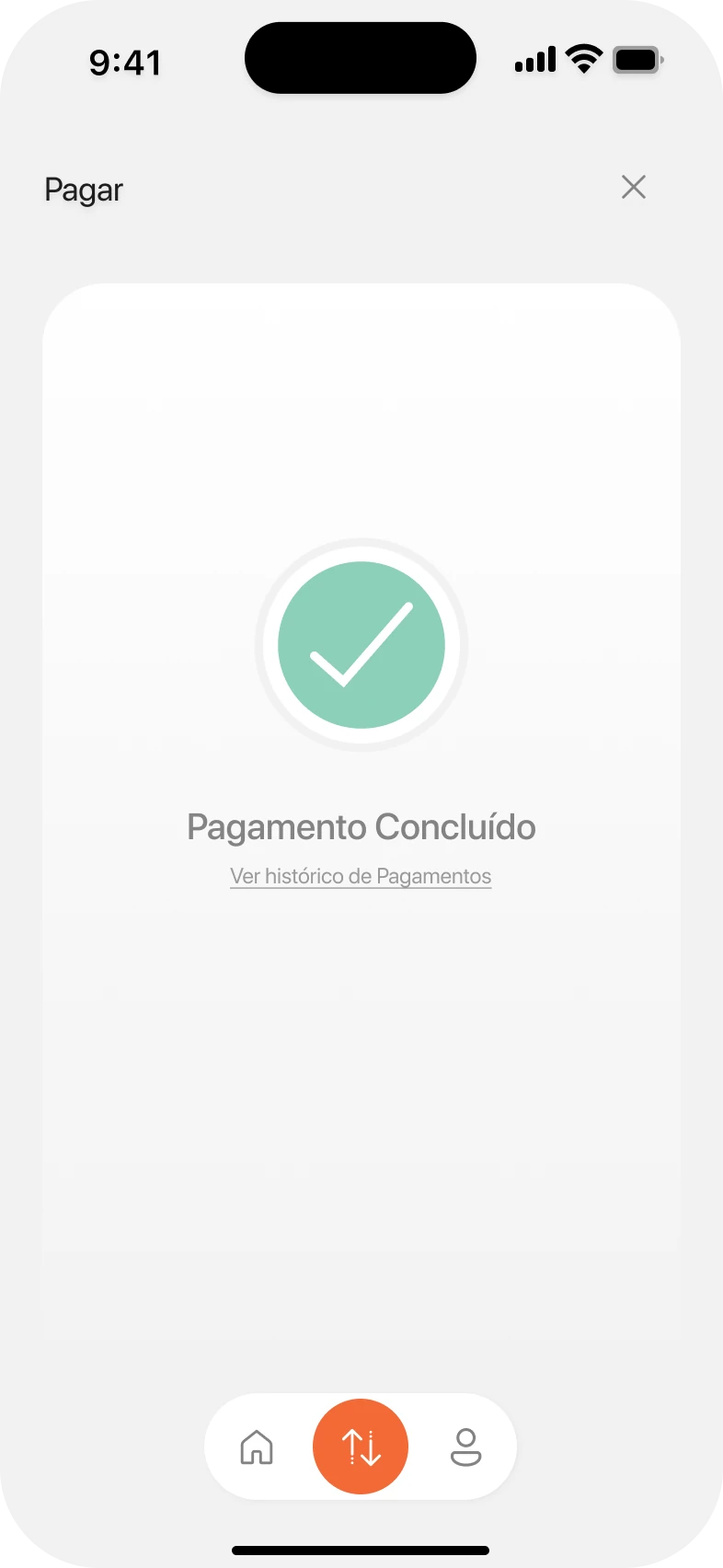 Success screen: a green check and “Payment complete”, with a link to payment history.