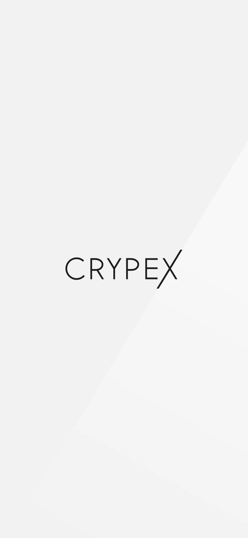 Splash screen with the Crypex wordmark centered on soft gray.