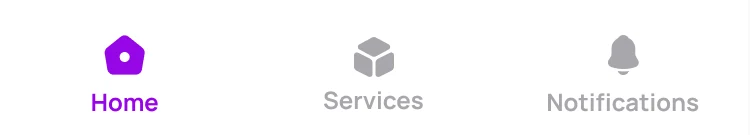 Tab bar: Home active, Services and Notifications.
