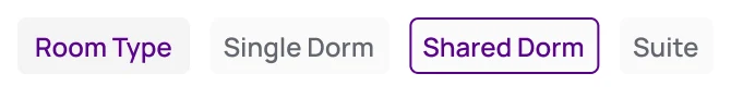 Room type: Single Dorm, Shared Dorm selected, Suite.